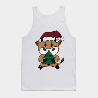 Cow Reindeer Hat Santa Christmas Lights Tank Top